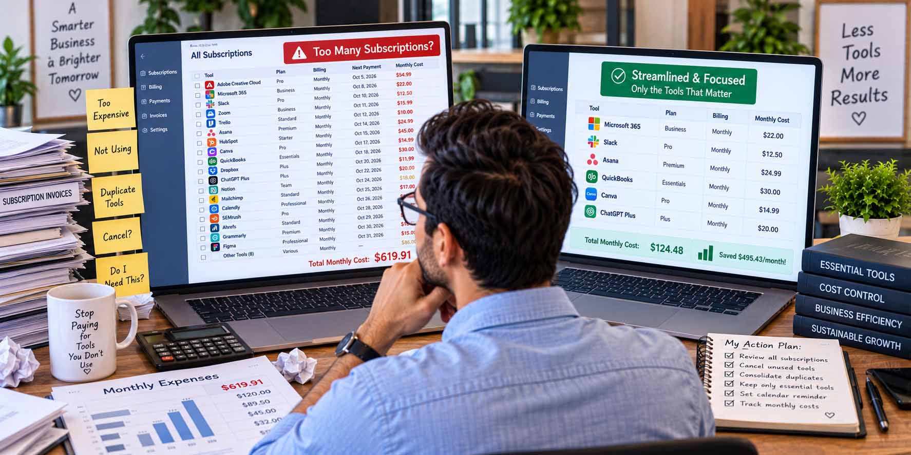 Business software subscriptions being reviewed to remove overlapping and unnecessary tools
