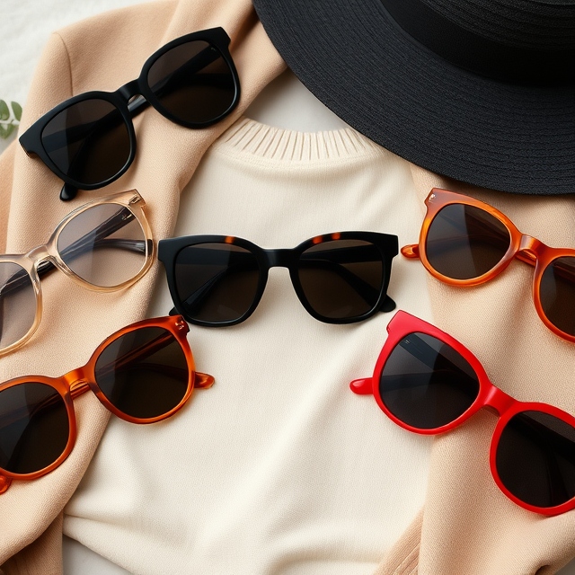 Sunglasses color comparison with neutral, tortoise, transparent, and bold frame shades